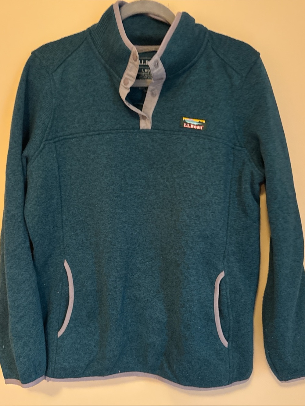 L.L. Bean Men's Teal Quarter-Snap Fleece Pullover with Gray Trim